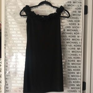 Off the shoulder ruffle tight black dress